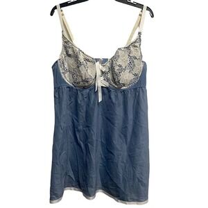 Cacique Woman's Plus Sz 22/24 Blue Cami Padded Nightie Babydoll Sleepwear Dress